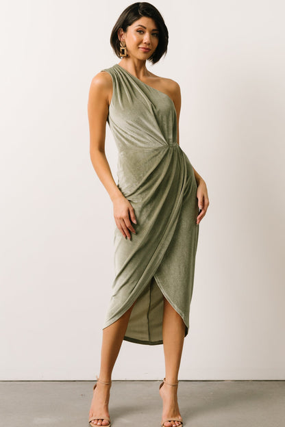 Kourtney Velvet One Shoulder Midi Dress | Sage - Baltic Born