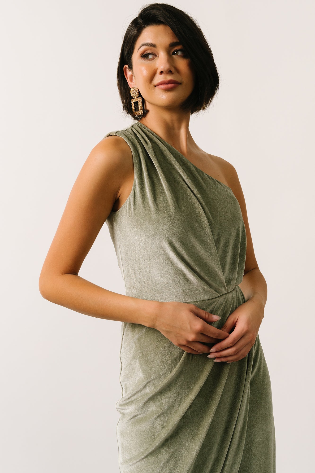 Kourtney Velvet One Shoulder Midi Dress | Sage - Baltic Born