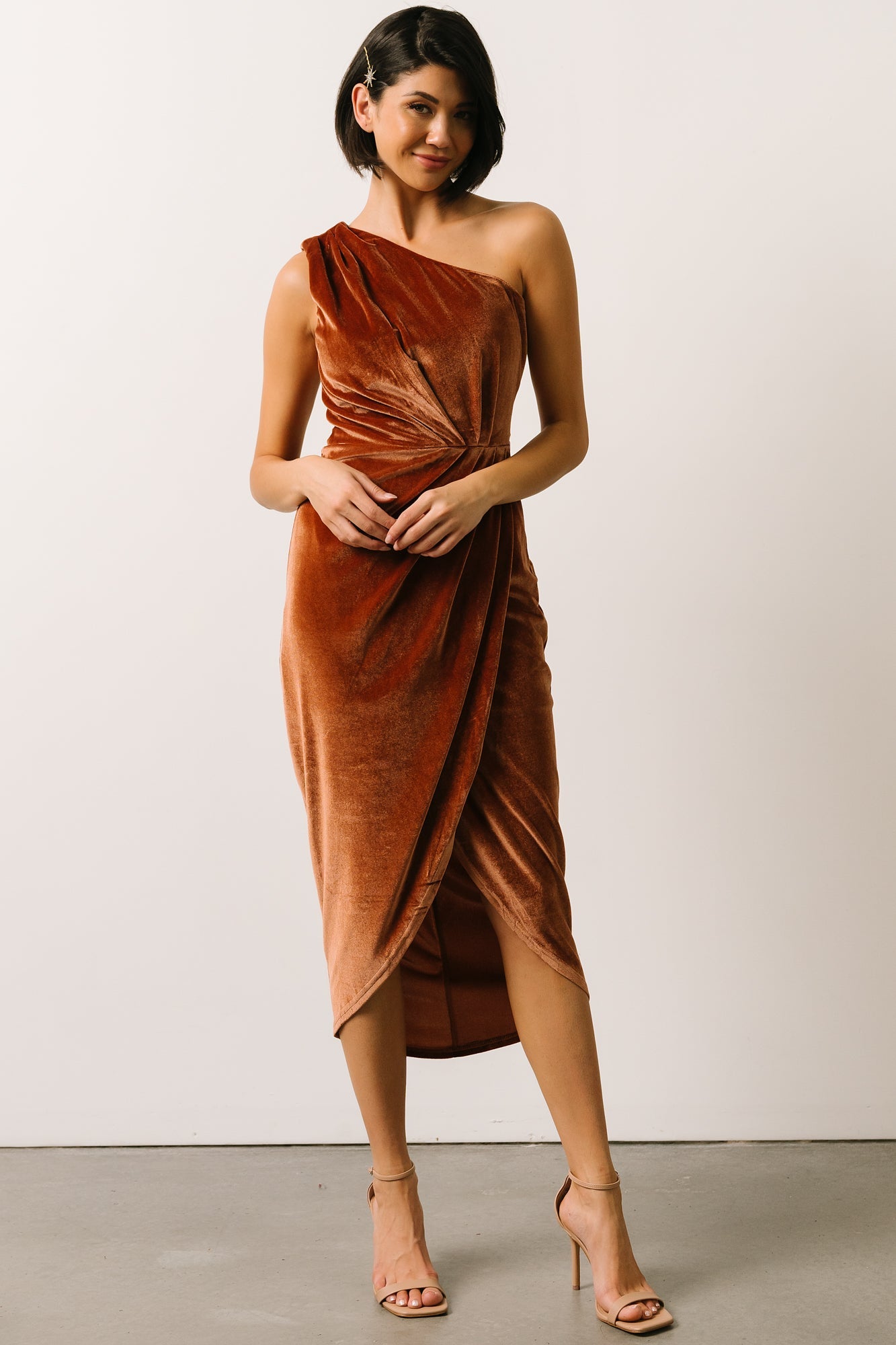 Kourtney Velvet One Shoulder Midi Dress | Spice - Baltic Born