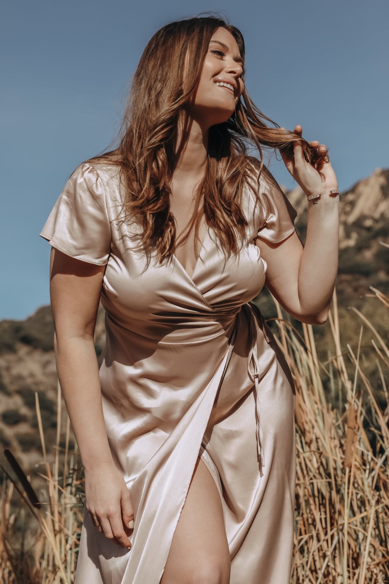 Krystal Satin Wrap Gown | Champagne - Baltic Born