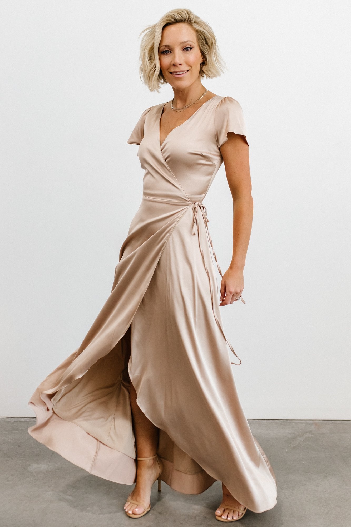 Krystal Satin Wrap Gown | Champagne - Baltic Born