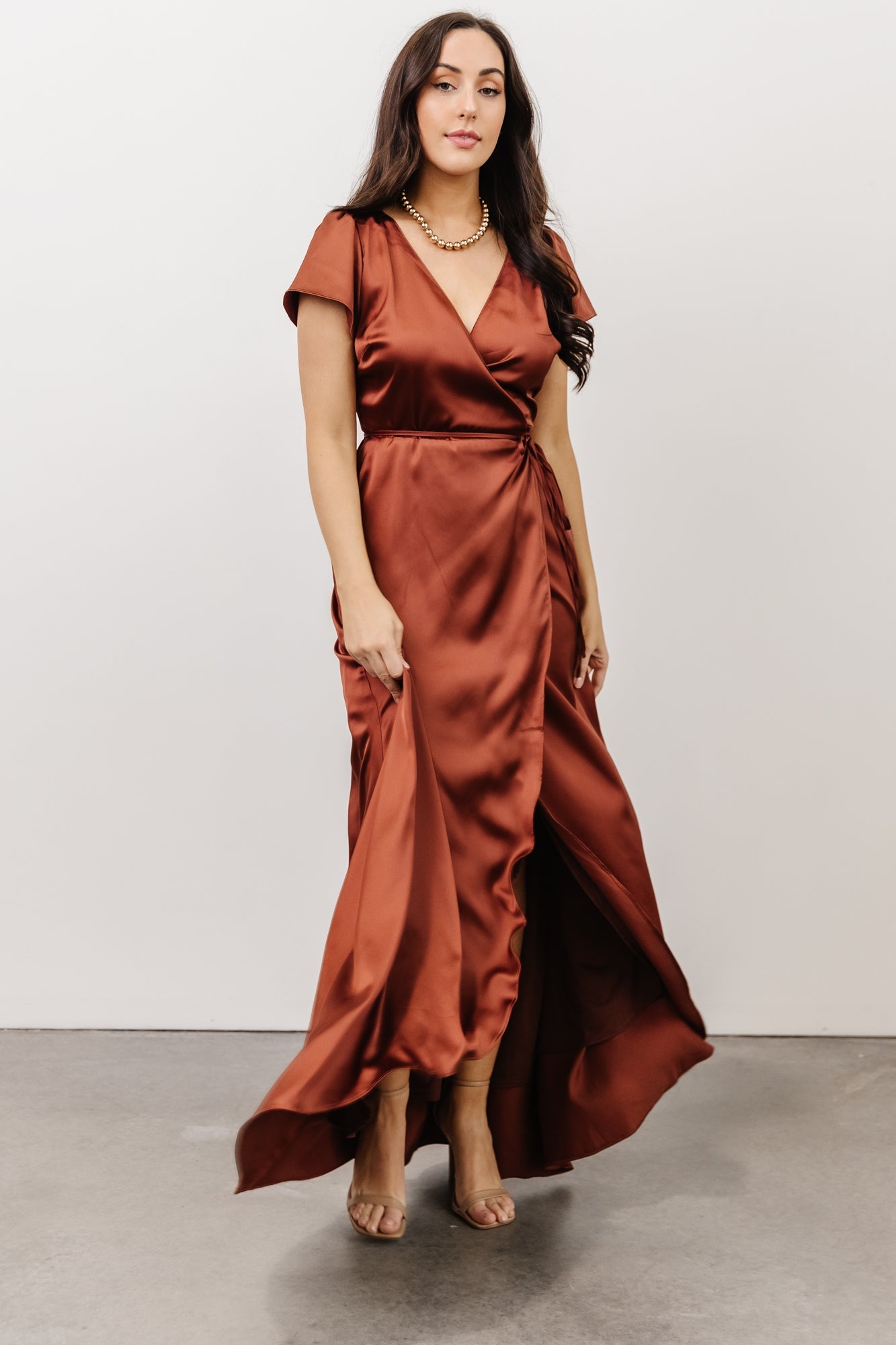 Krystal Satin Wrap Gown | Cinnamon - Baltic Born