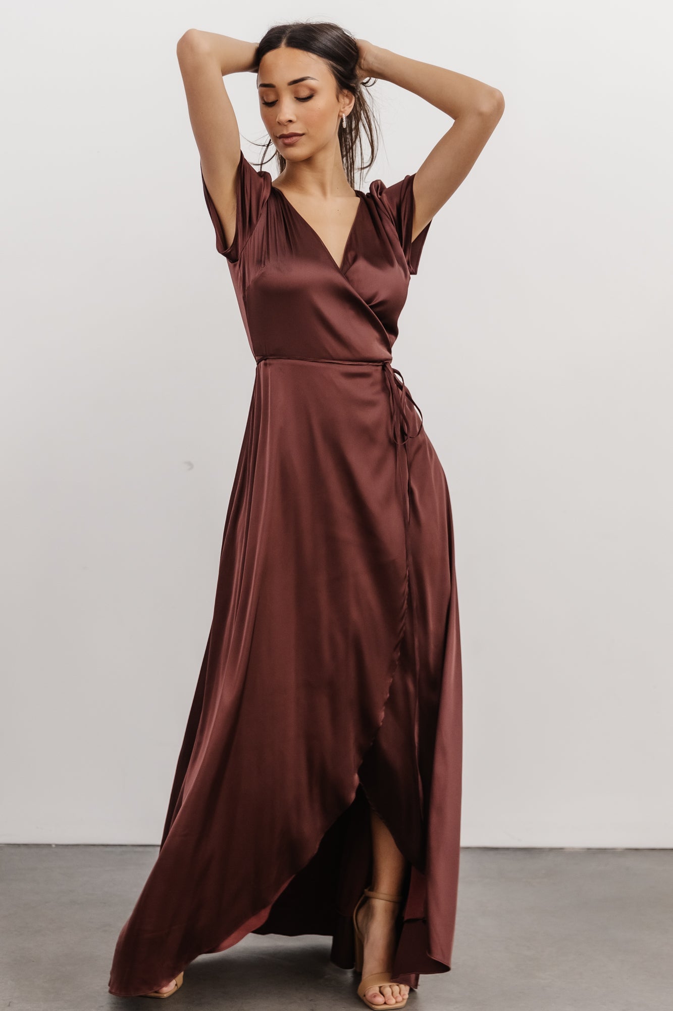 Krystal Satin Wrap Gown | Dark Clove - Baltic Born