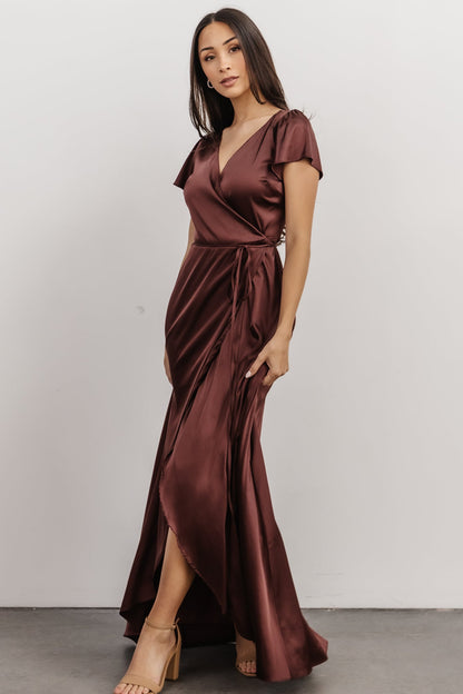 Krystal Satin Wrap Gown | Dark Clove - Baltic Born