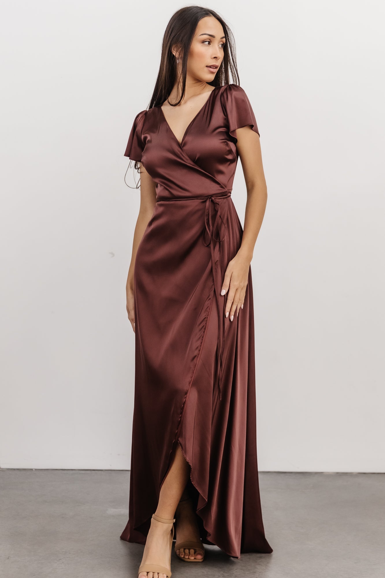 Krystal Satin Wrap Gown | Dark Clove - Baltic Born