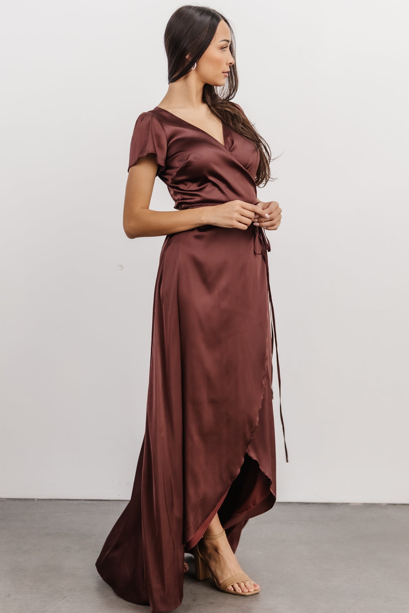 Krystal Satin Wrap Gown | Dark Clove - Baltic Born