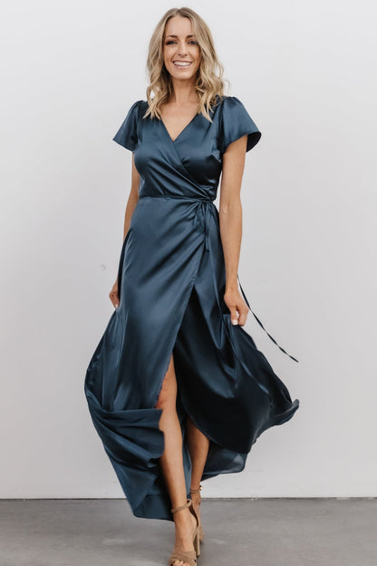 Krystal Satin Wrap Gown | Deep Blue - Baltic Born