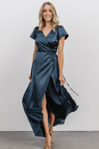 Krystal Satin Wrap Gown | Deep Blue | Baltic Born