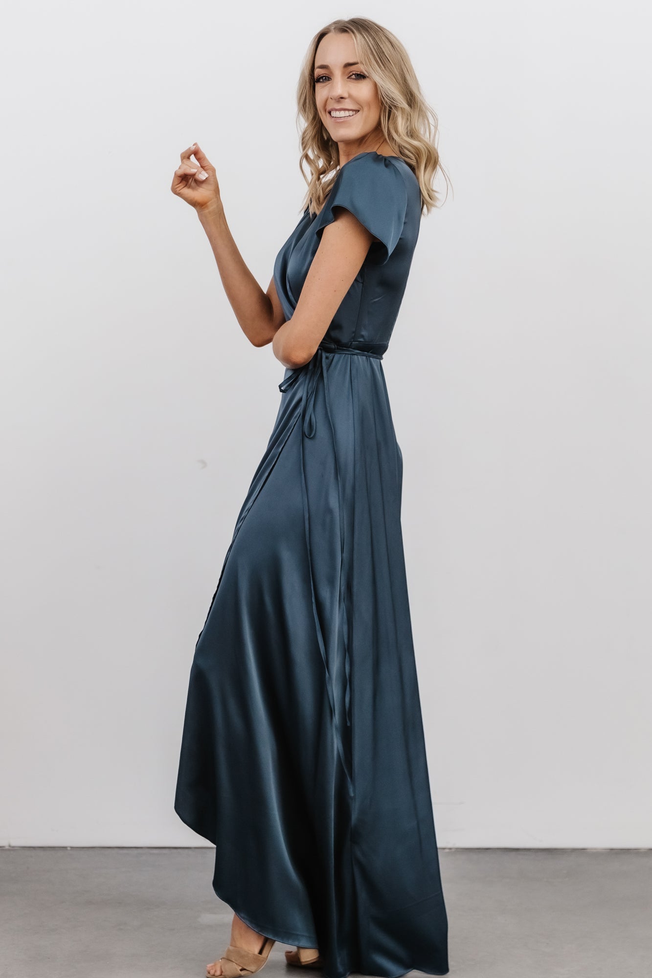 Krystal Satin Wrap Gown | Deep Blue - Baltic Born