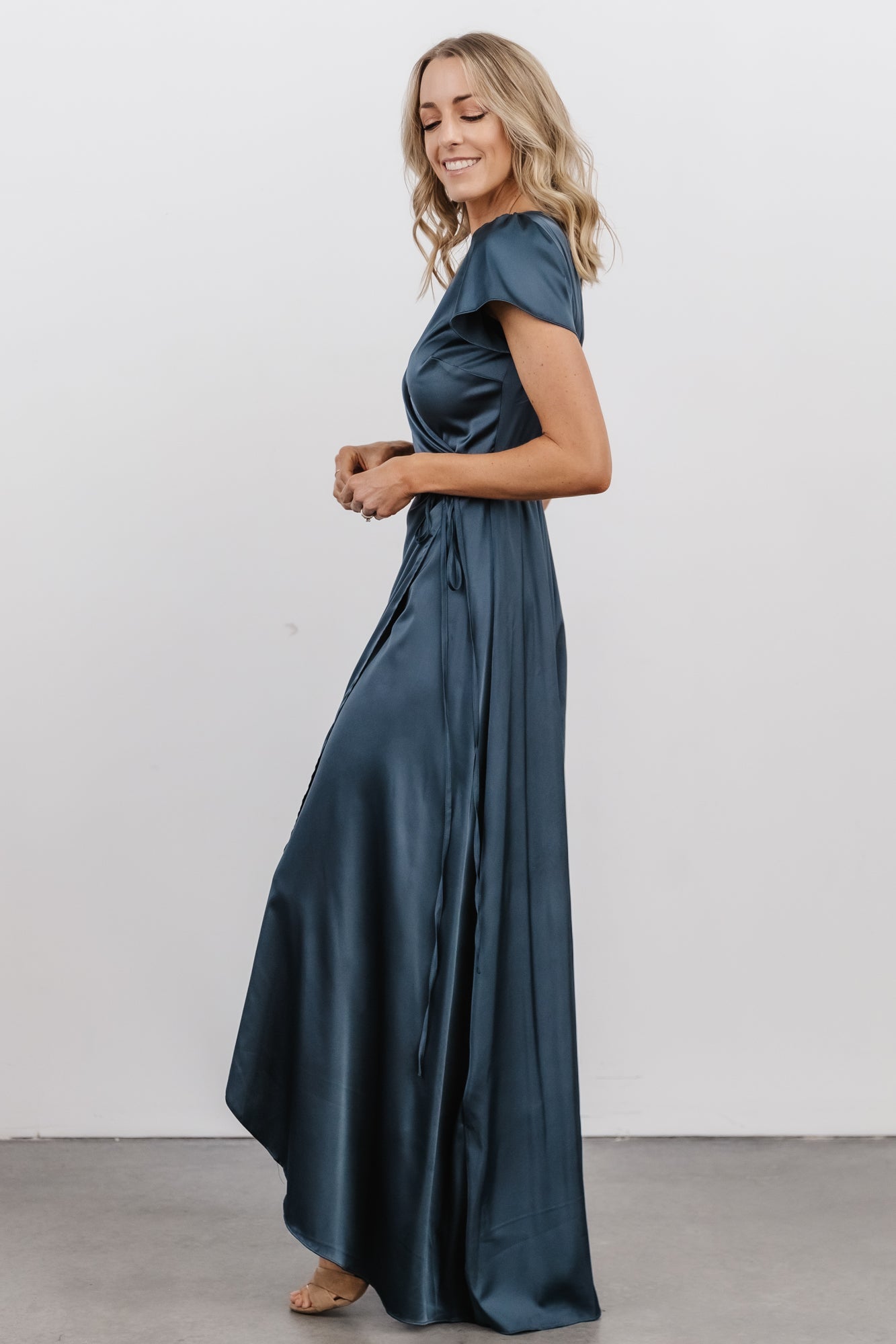 Krystal Satin Wrap Gown | Deep Blue - Baltic Born