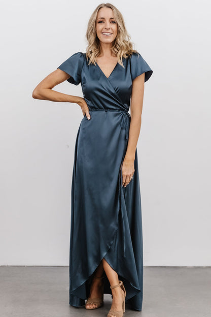 Krystal Satin Wrap Gown | Deep Blue - Baltic Born