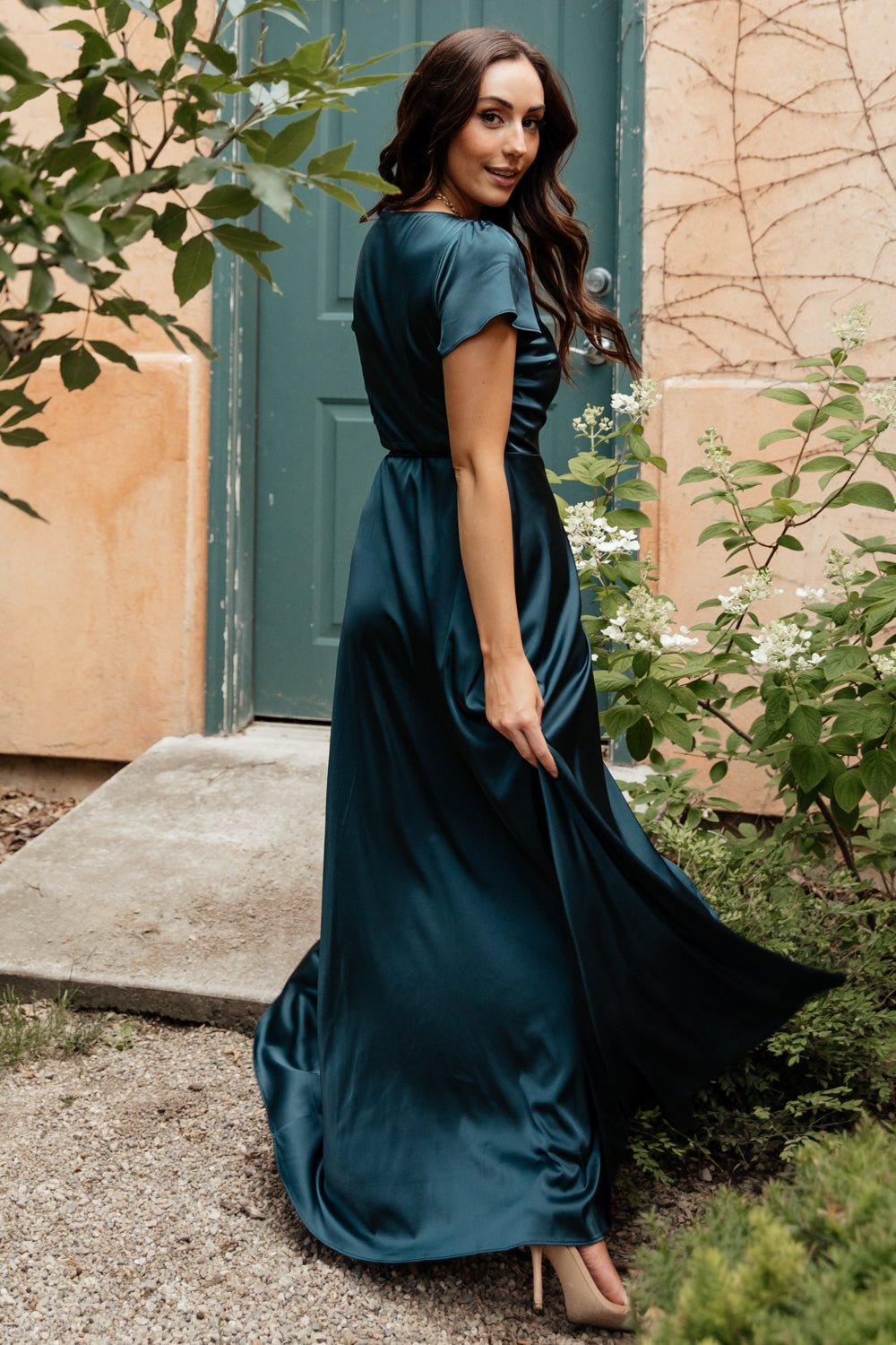 Krystal Satin Wrap Gown | Deep Blue - Baltic Born