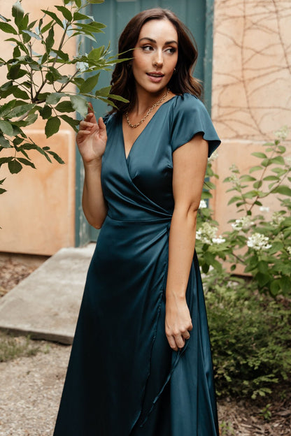 Krystal Satin Wrap Gown | Deep Blue - Baltic Born