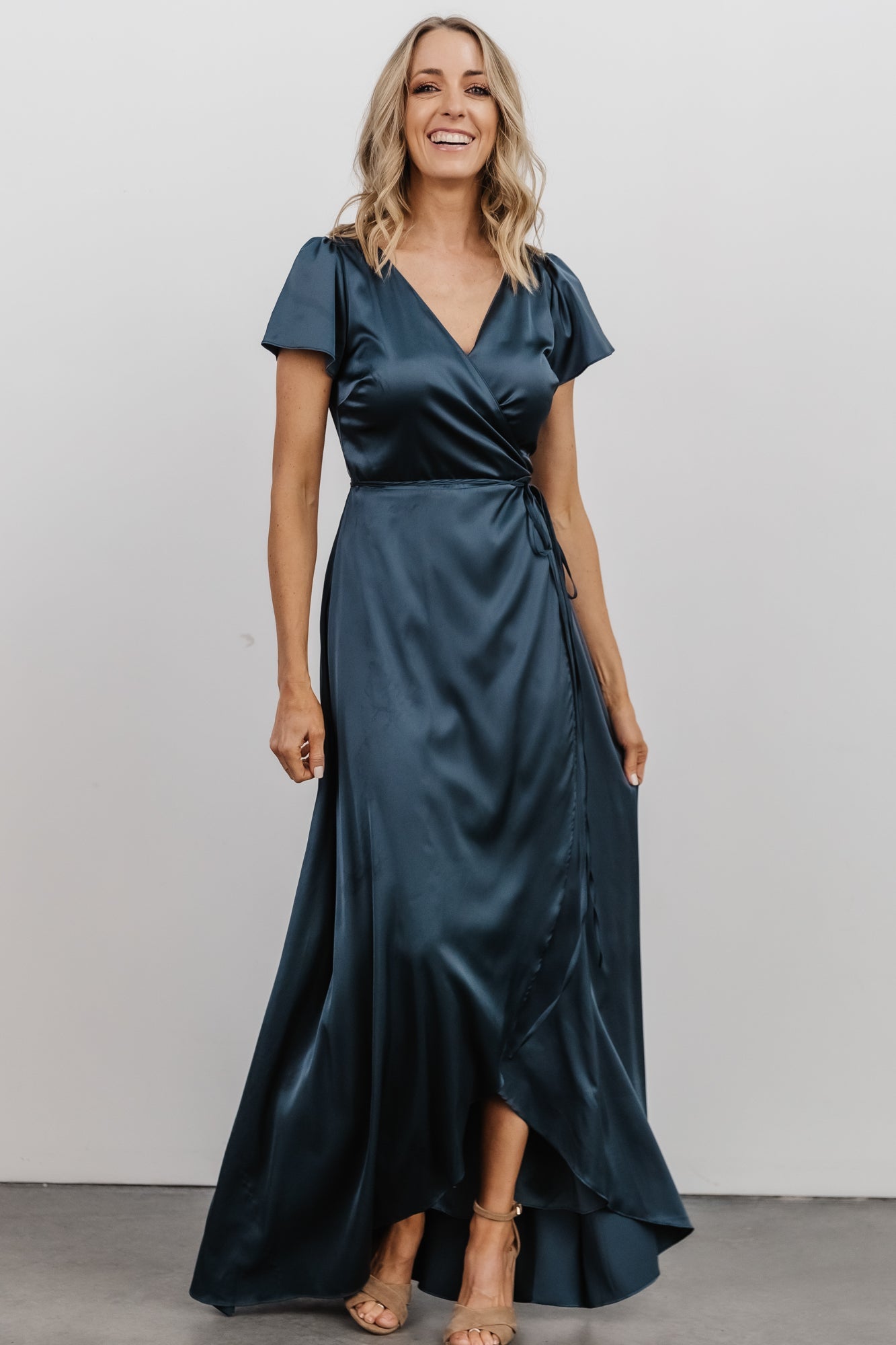 Krystal Satin Wrap Gown | Deep Blue - Baltic Born