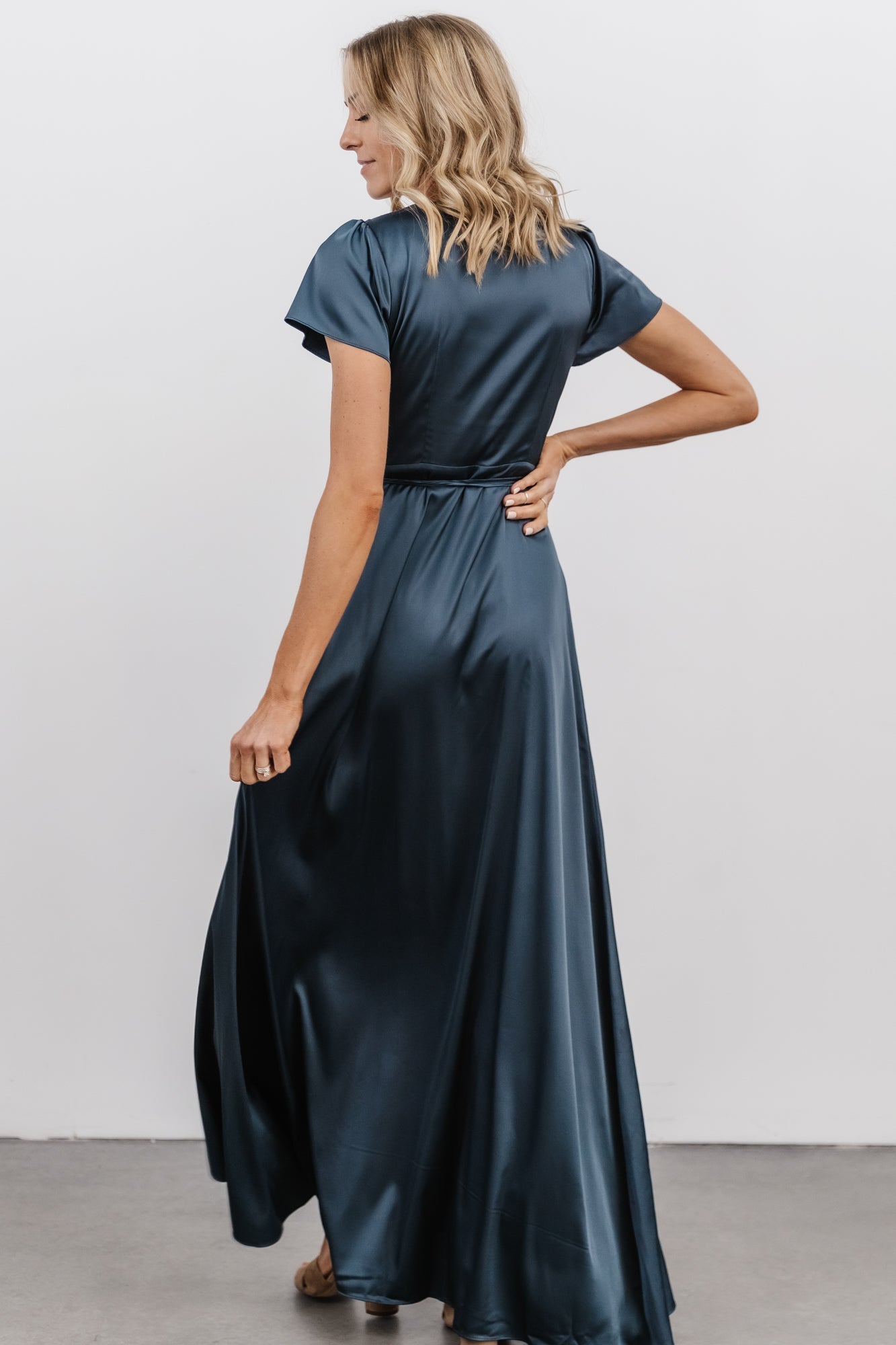 Krystal Satin Wrap Gown | Deep Blue - Baltic Born