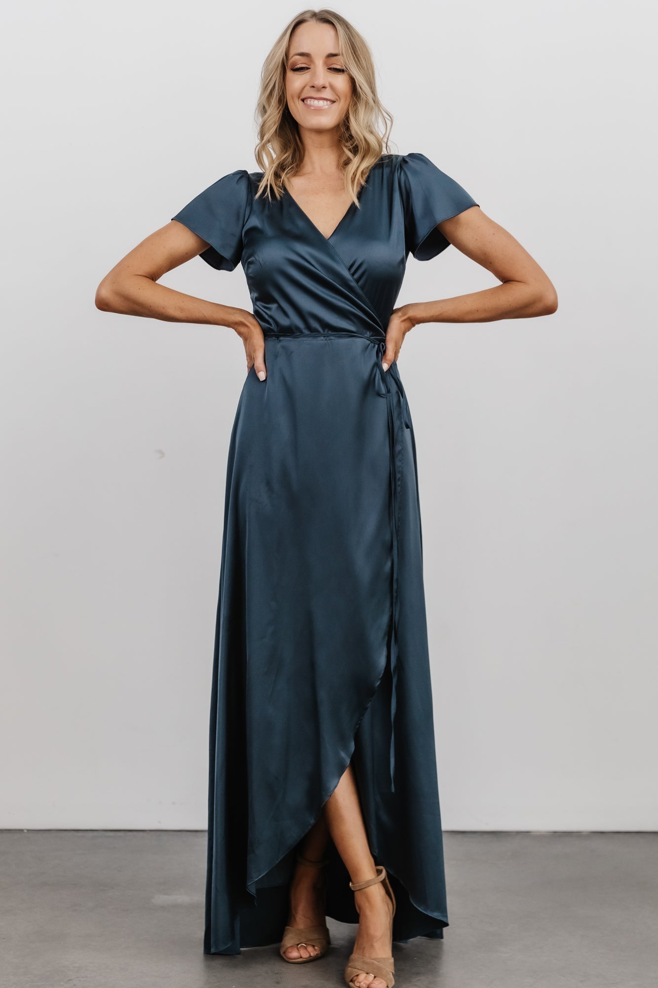 Krystal Satin Wrap Gown | Deep Blue - Baltic Born