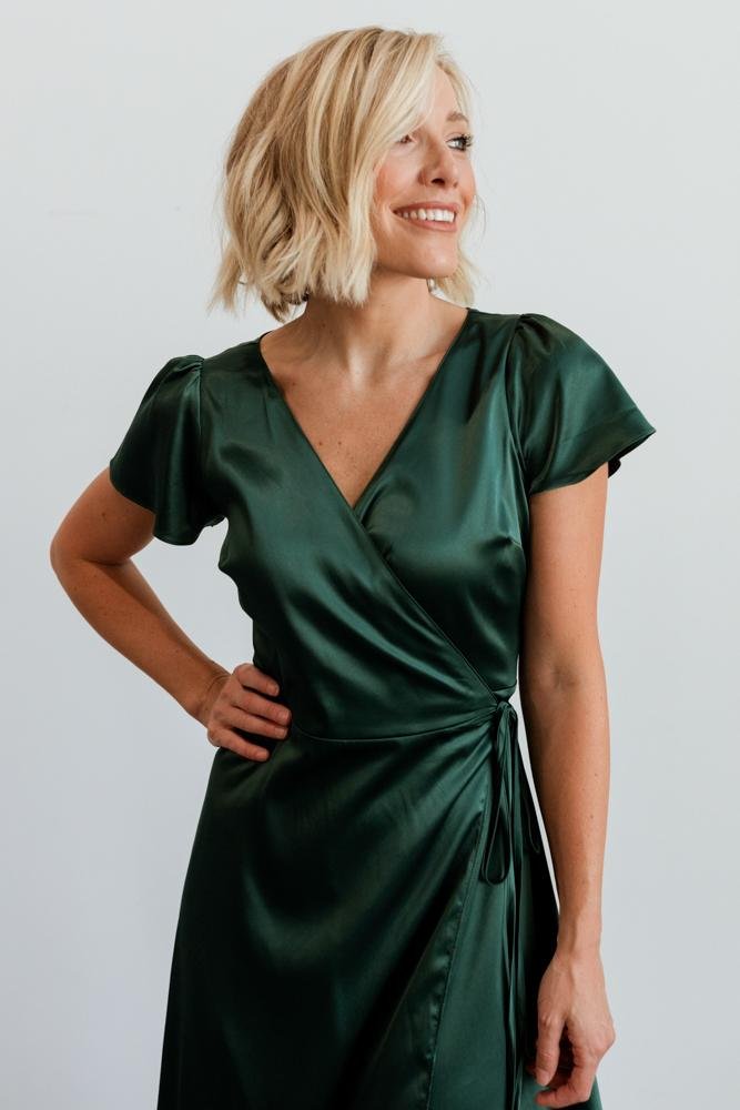 Krystal Satin Wrap Gown | Green - Baltic Born