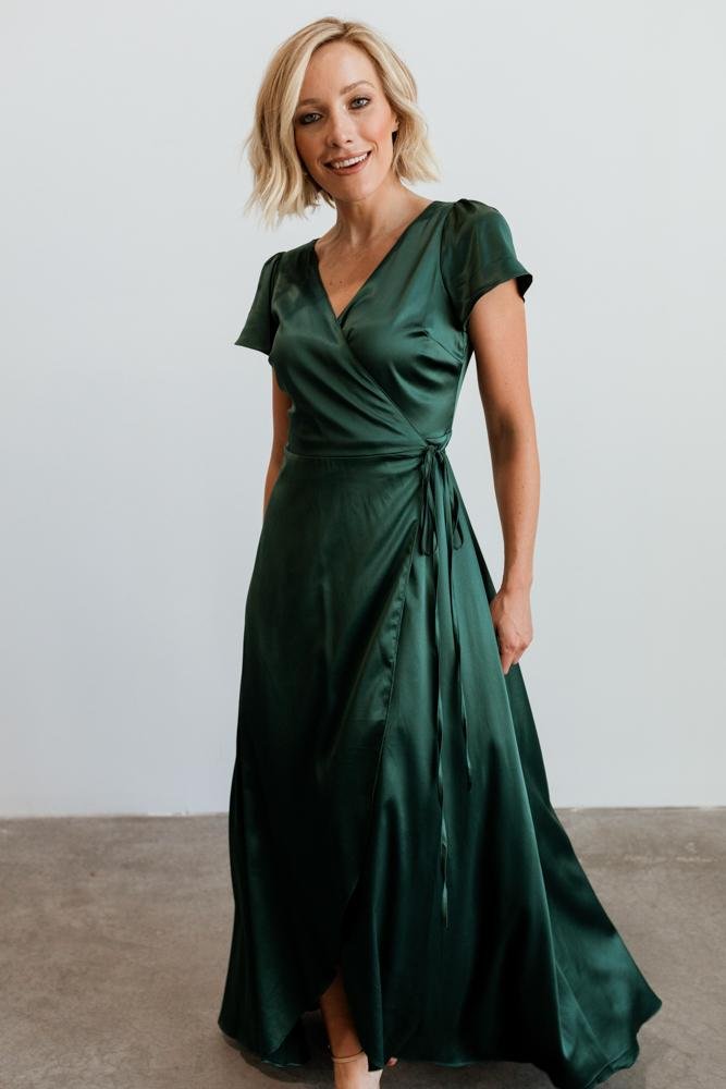 Krystal Satin Wrap Gown | Winter Green | Baltic Born