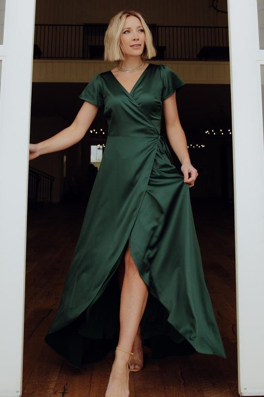 Krystal Satin Wrap Gown | Green - Baltic Born