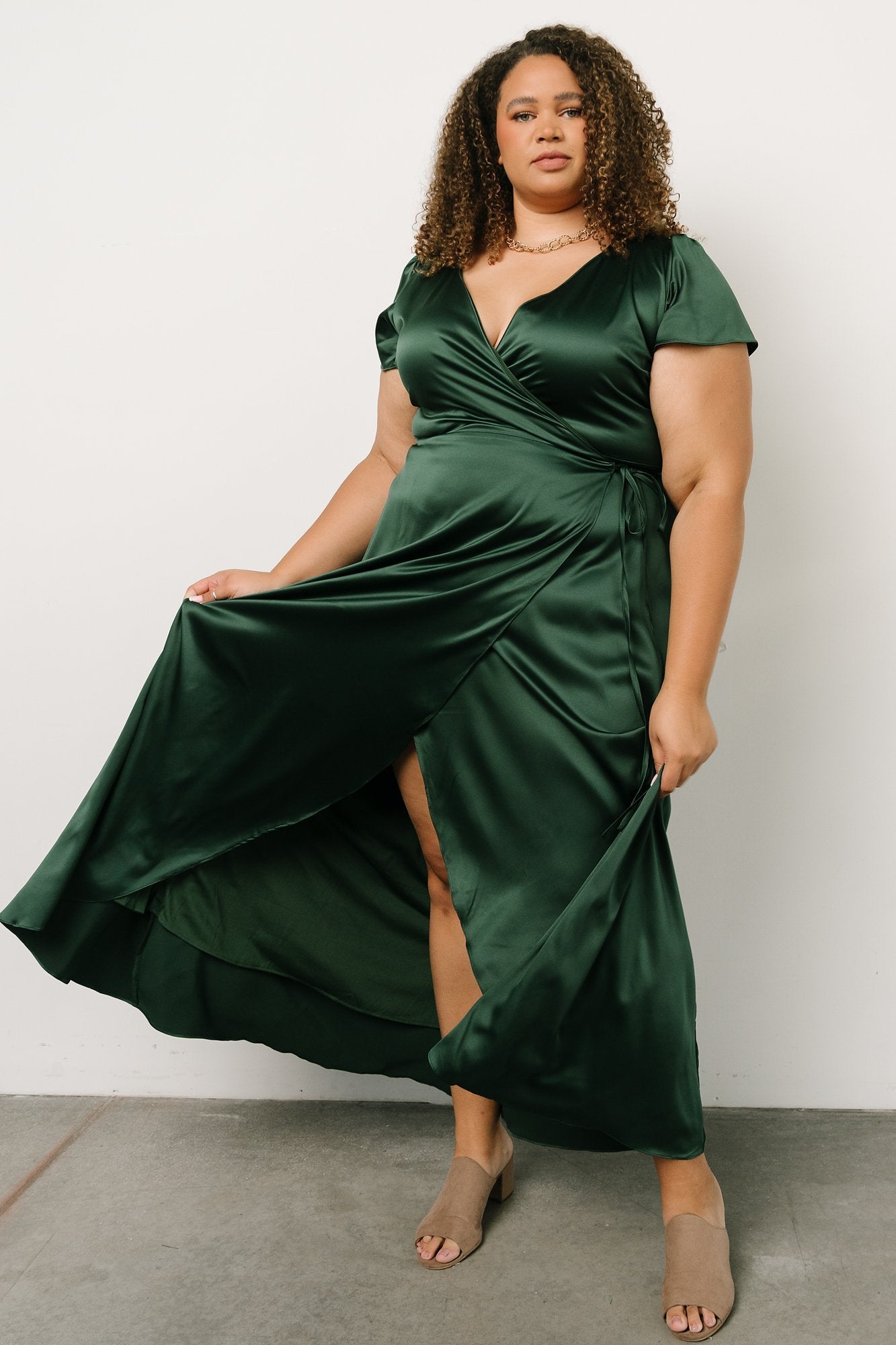 Krystal Satin Wrap Gown | Green - Baltic Born