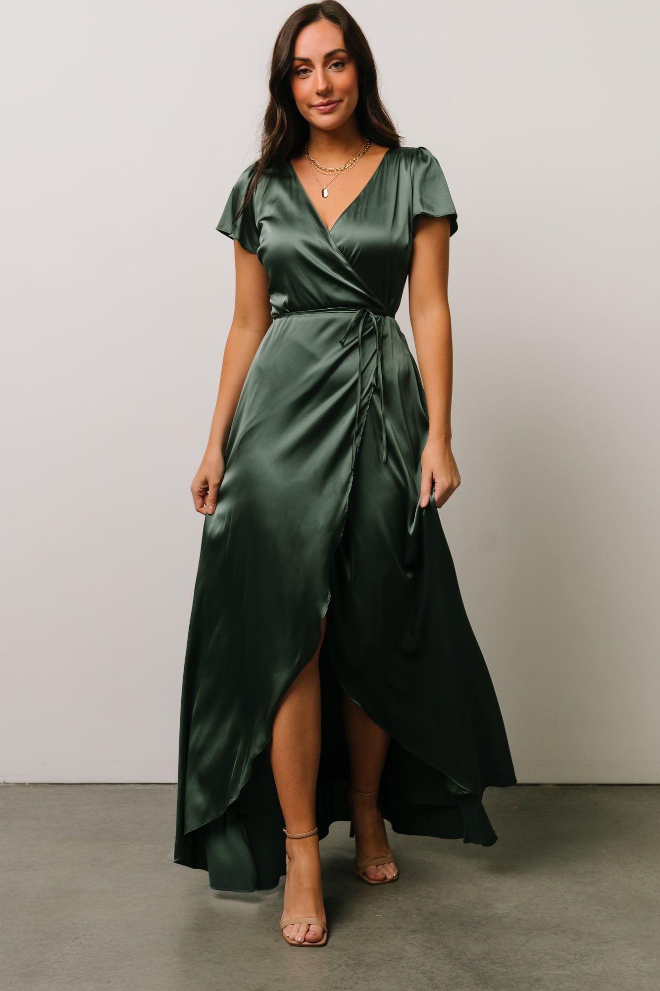 Krystal Satin Wrap Gown | Winter Green | Baltic Born