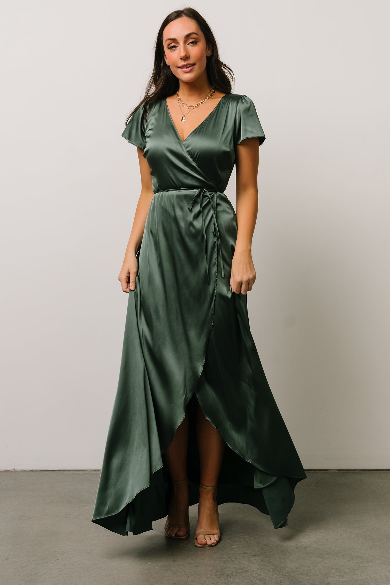 Krystal Satin Wrap Gown | Winter Green - Baltic Born