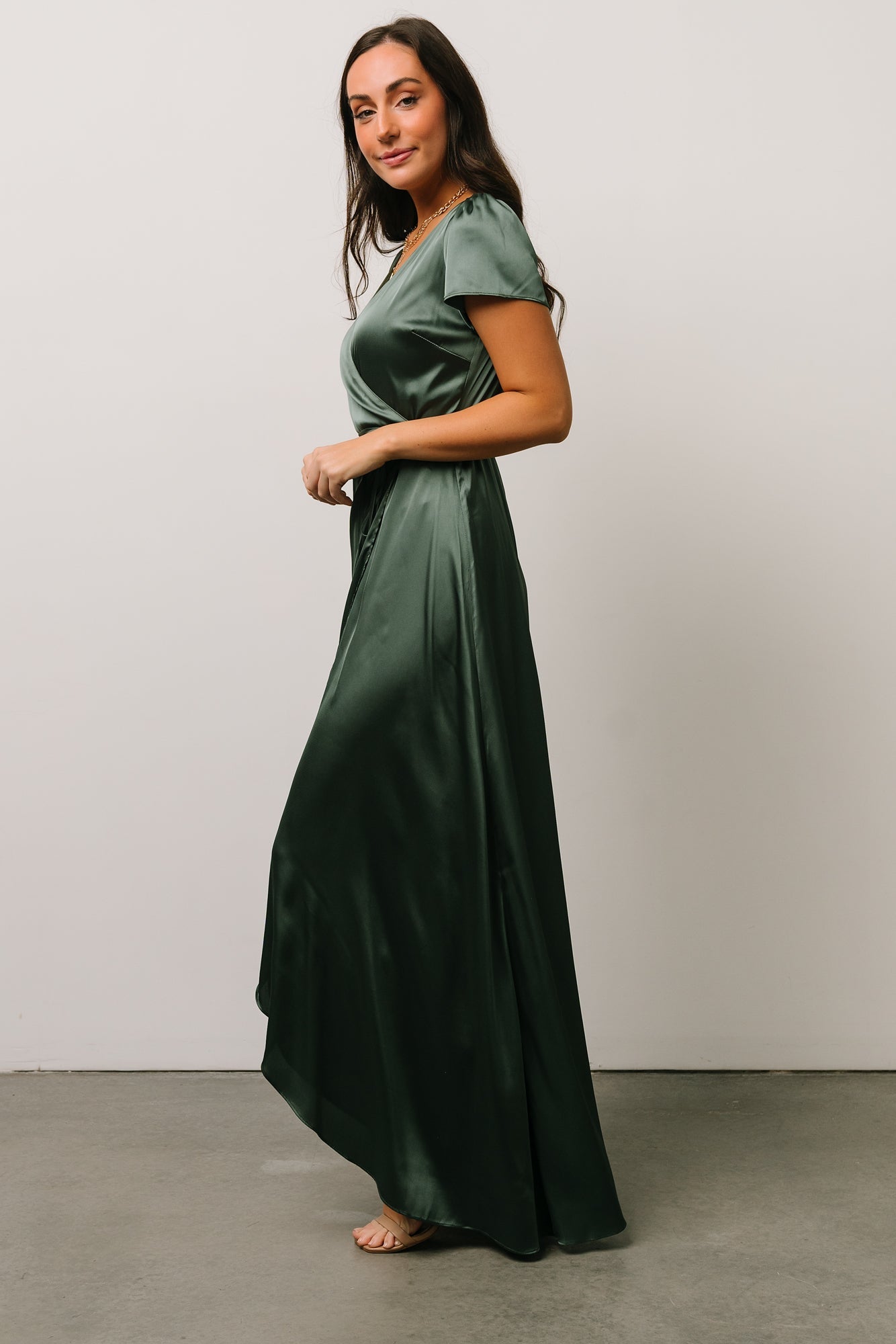 Krystal Satin Wrap Gown | Winter Green - Baltic Born