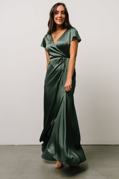 Krystal Satin Wrap Gown | Winter Green - Baltic Born