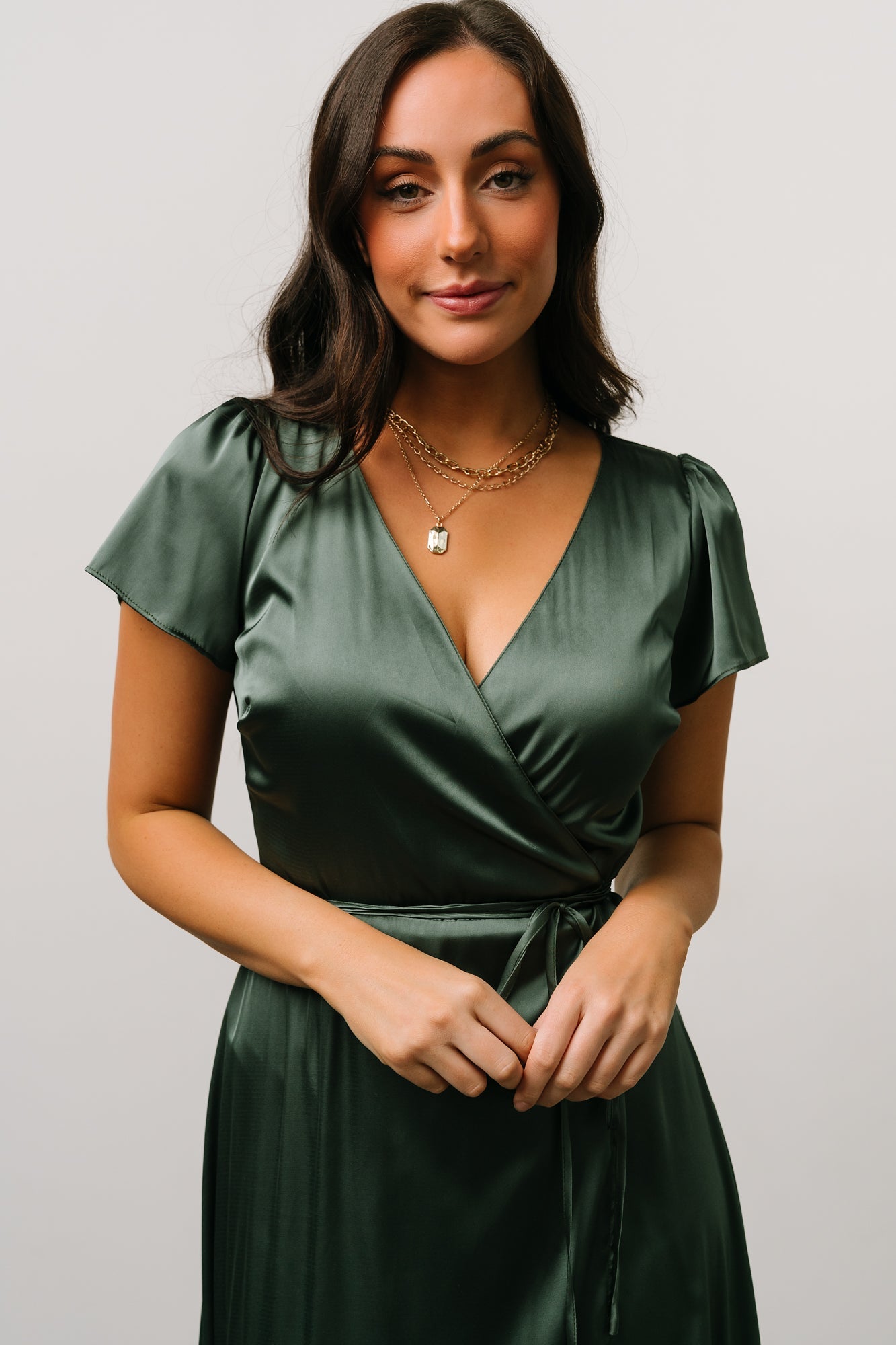 Krystal Satin Wrap Gown | Winter Green - Baltic Born