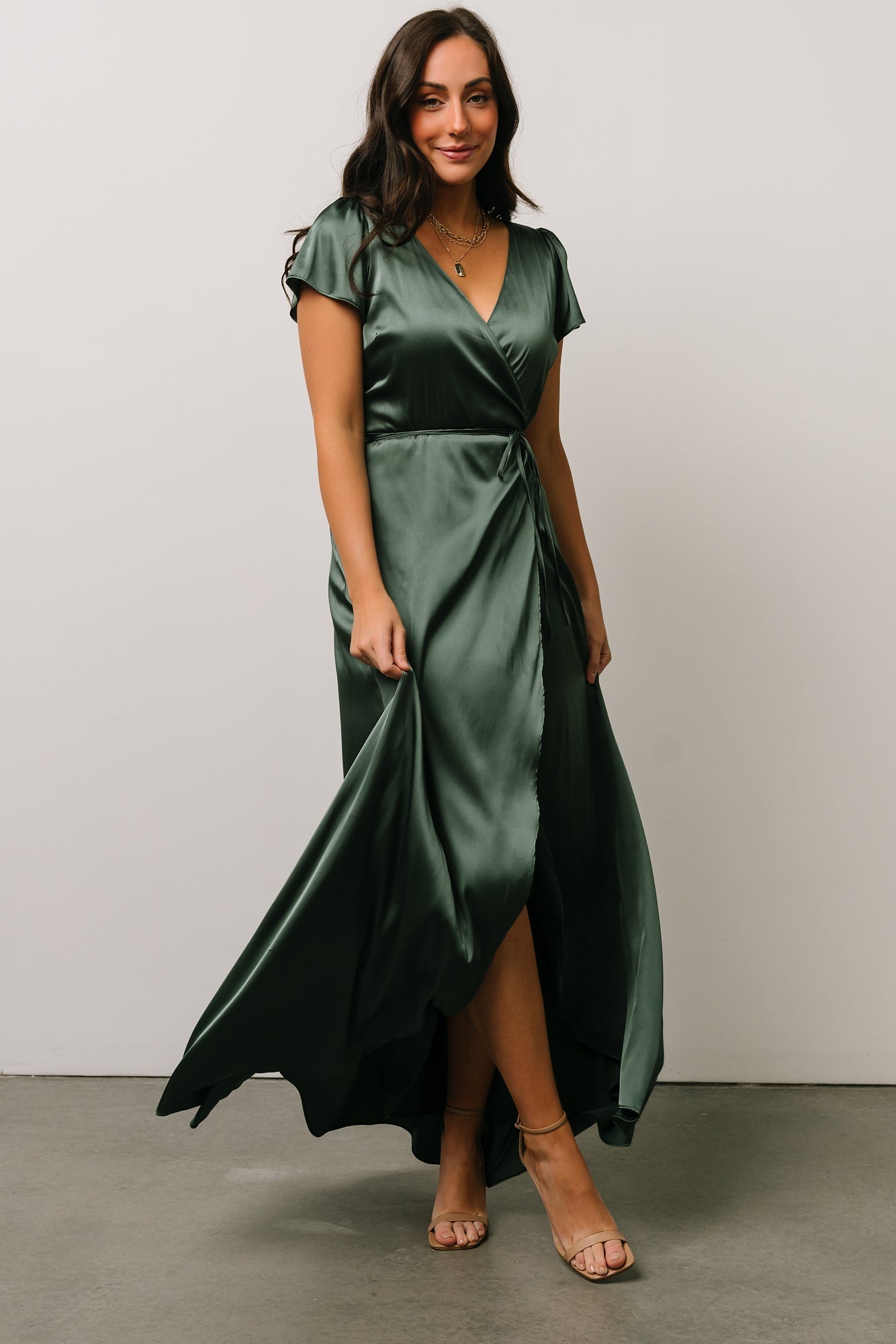 Krystal Satin Wrap Gown | Winter Green - Baltic Born