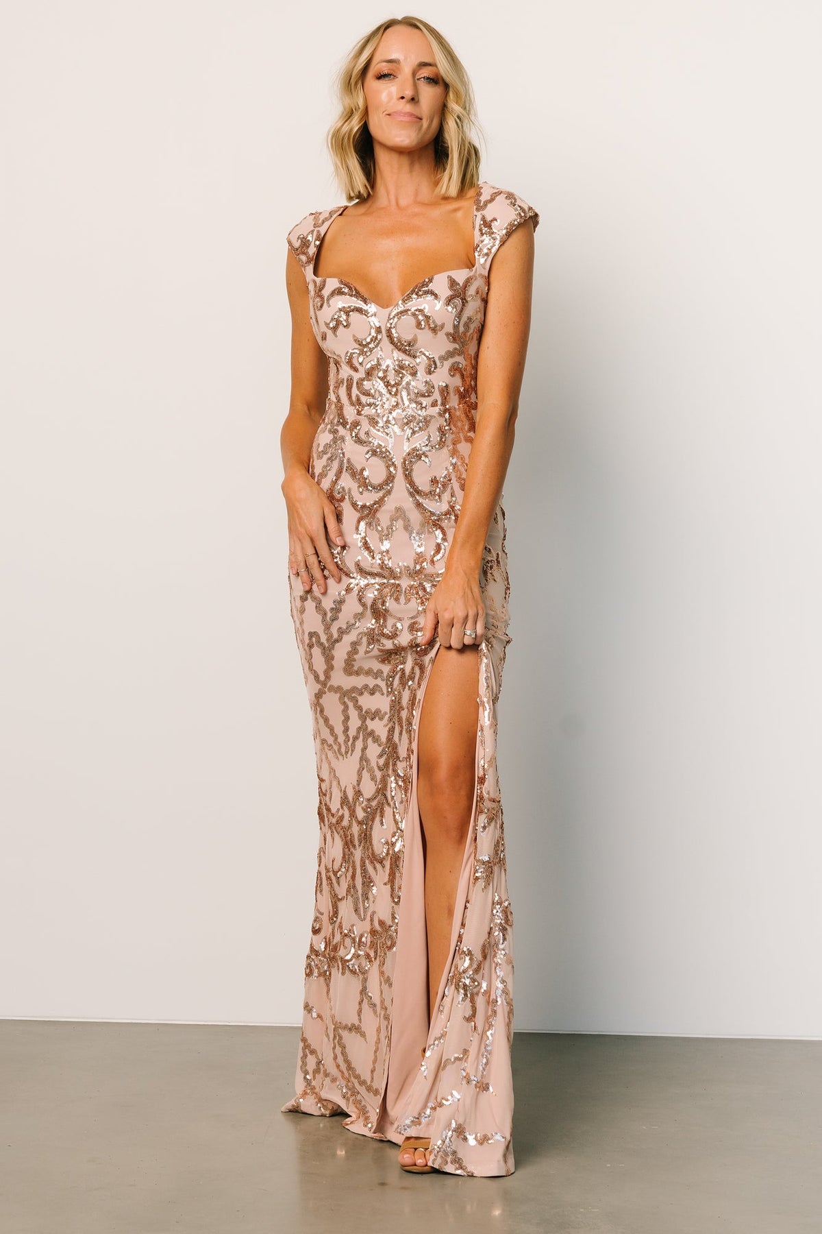 kylene sequin maxi gown champagne