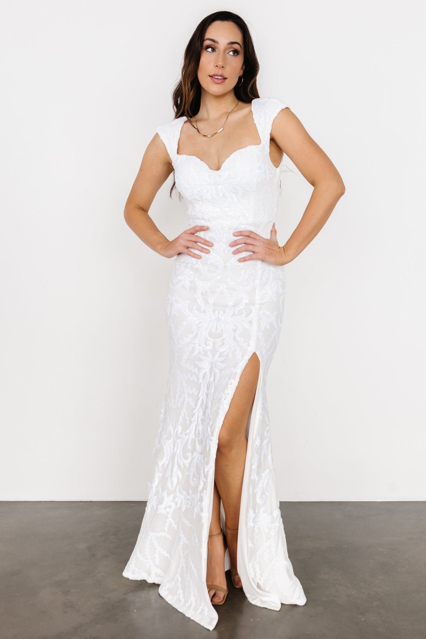 Kylene Sequin Maxi Gown | White - Baltic Born