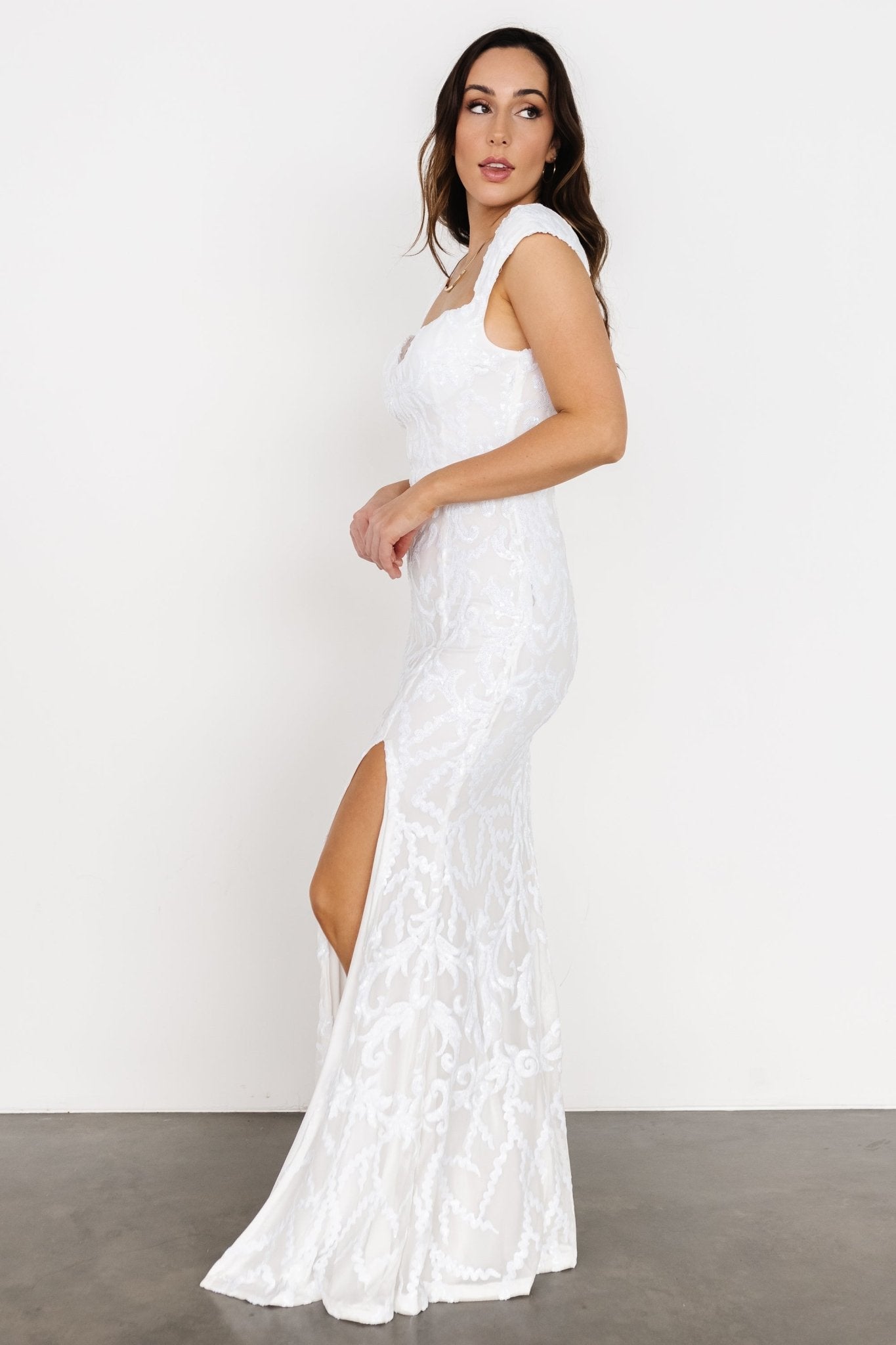 Kylene Sequin Maxi Gown | White - Baltic Born