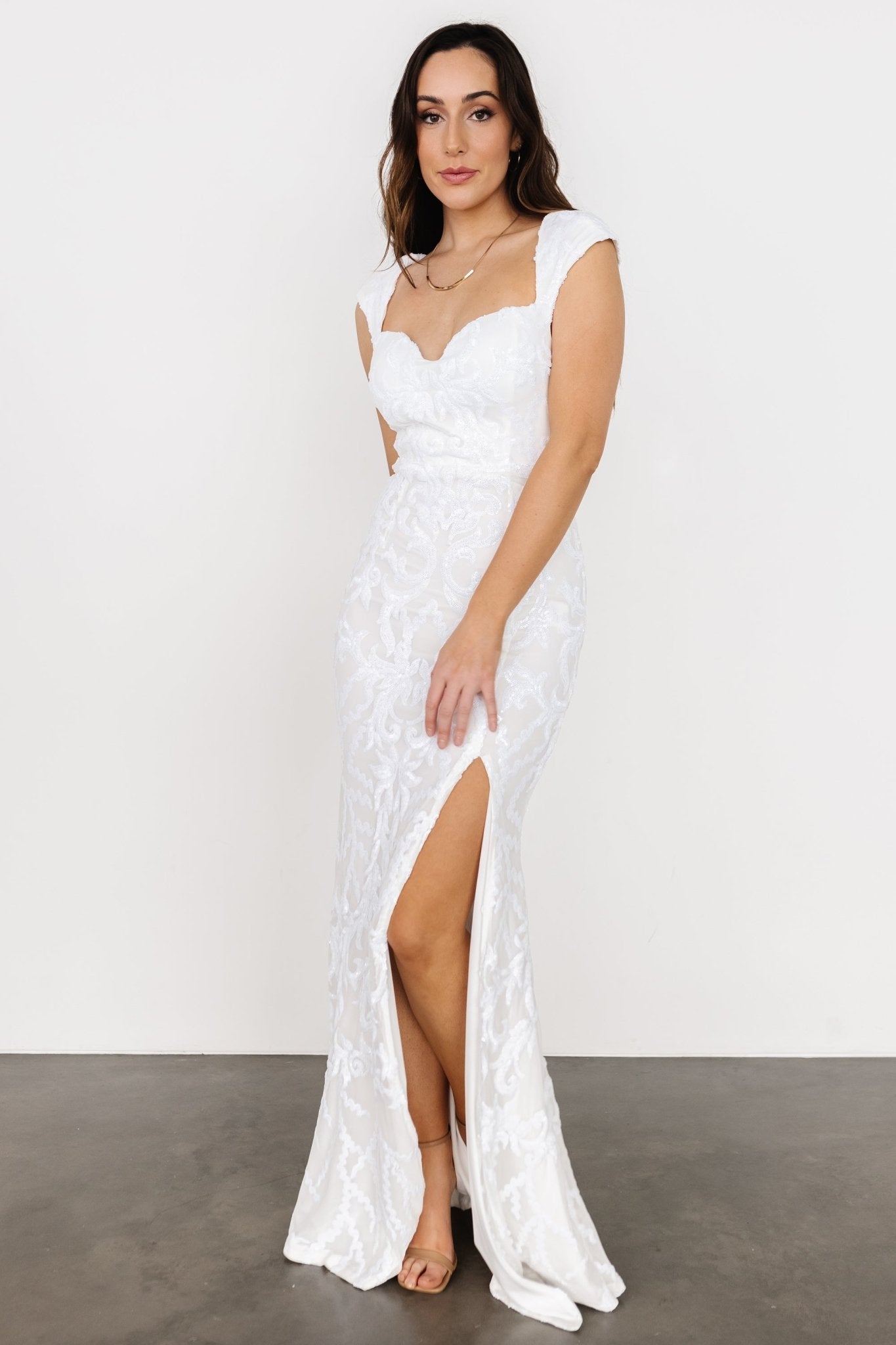 Kylene Sequin Maxi Gown | White - Baltic Born