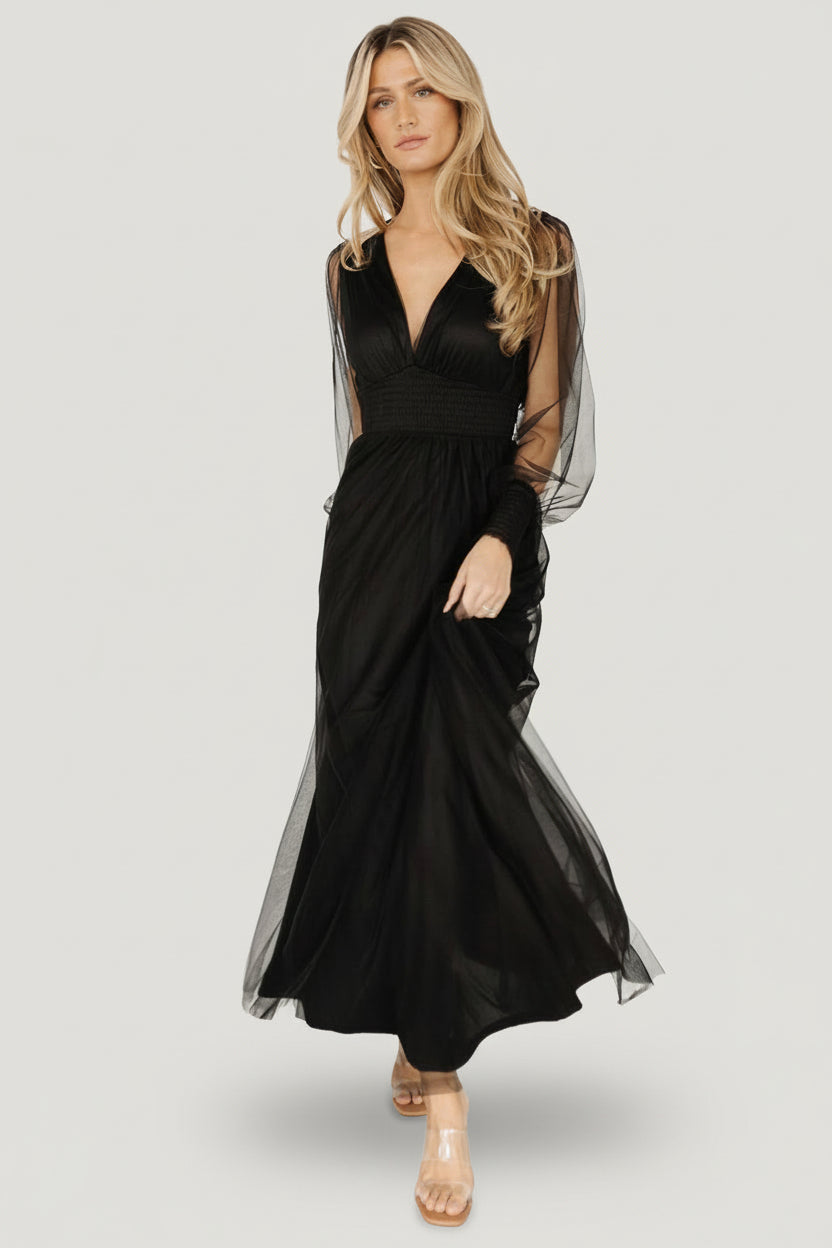 Layla Tulle Maxi Dress Black V-Neck Gown | Baltic Born 2XL Layla Tulle Maxi Dress Black V-Neck Gown | Baltic Born 2XL