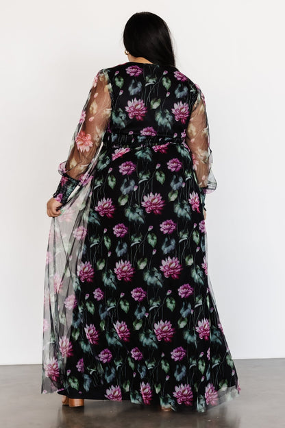 Layla Tulle Maxi Dress | Black Multi - Baltic Born