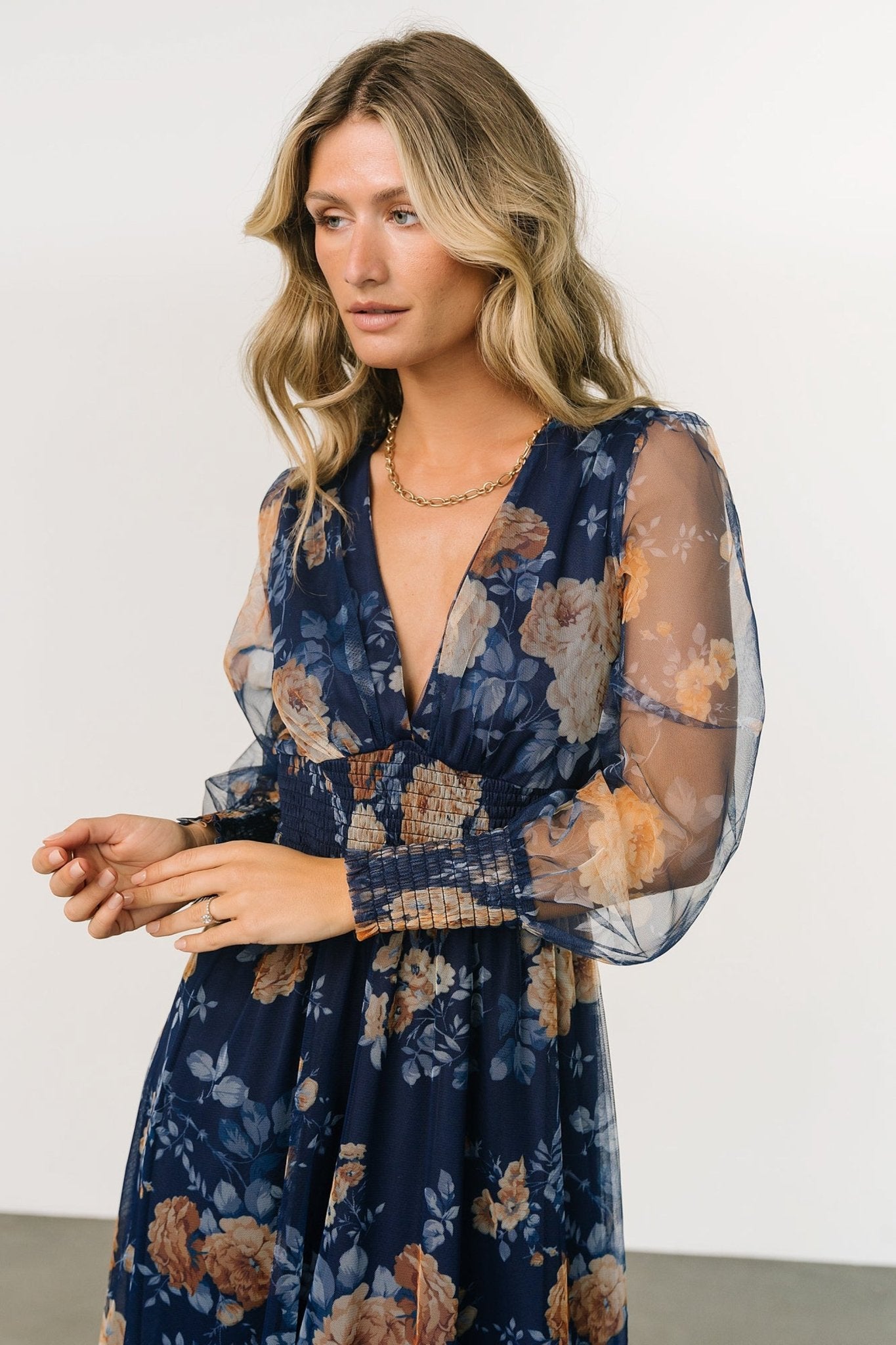 Layla Tulle Maxi Dress | Blue + Golden Floral - Baltic Born