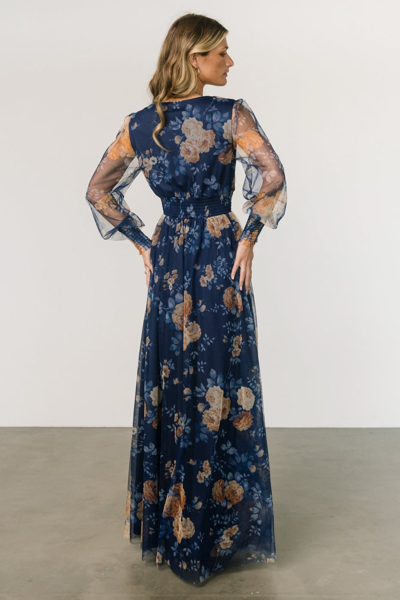 Layla Tulle Maxi Dress | Blue + Golden Floral - Baltic Born