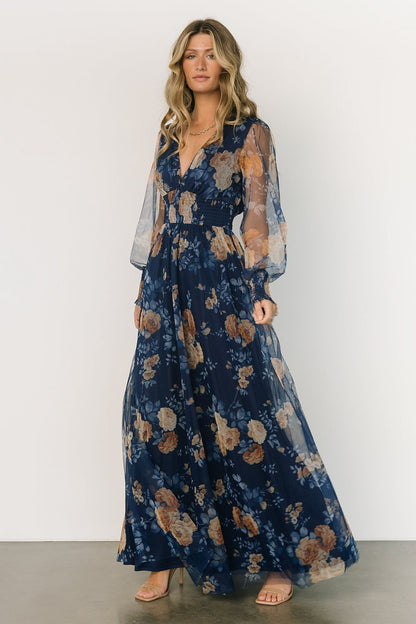 Layla Tulle Maxi Dress | Blue + Golden Floral - Baltic Born