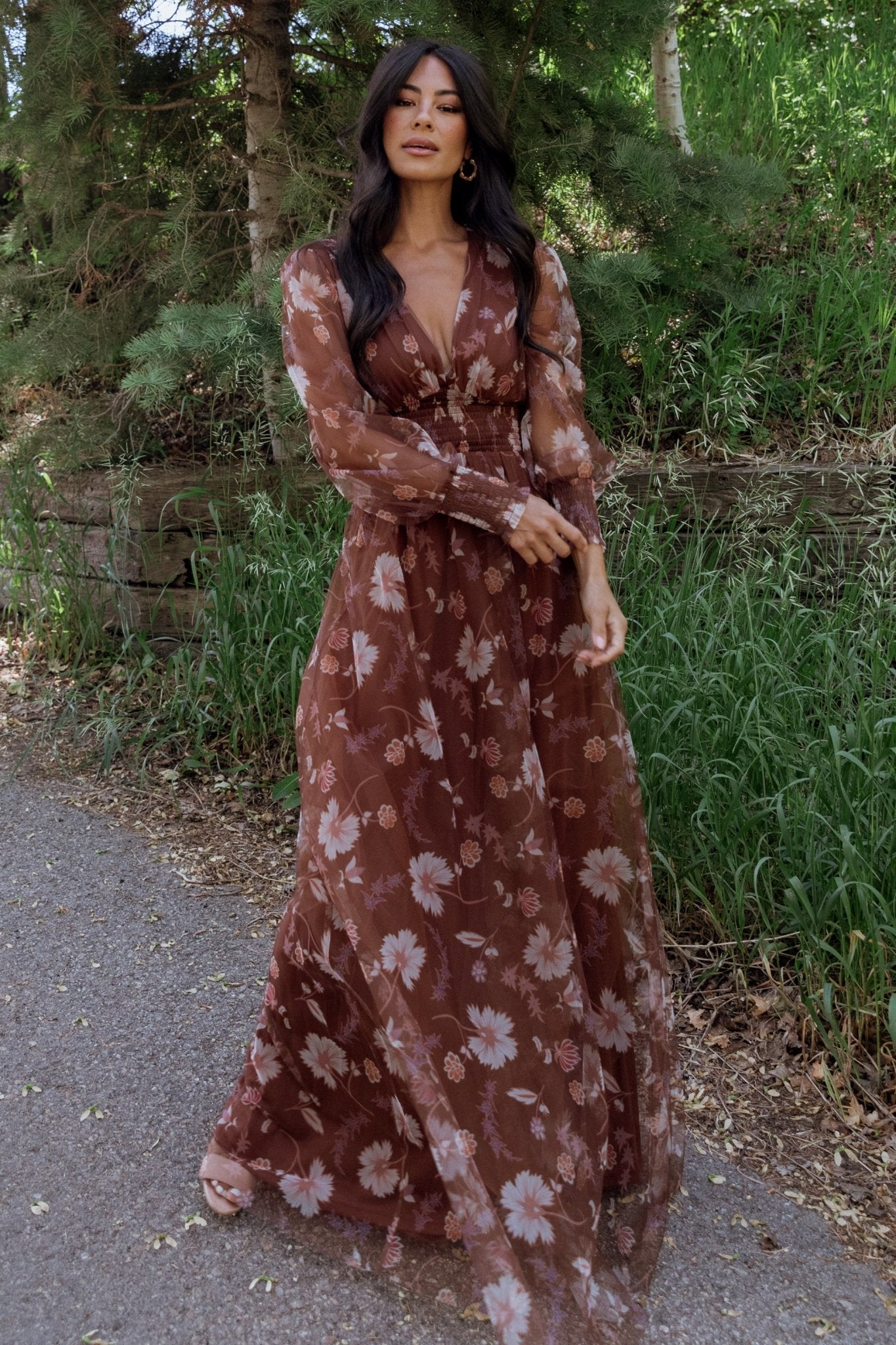 Layla Tulle Maxi Dress | Chestnut Floral - Baltic Born