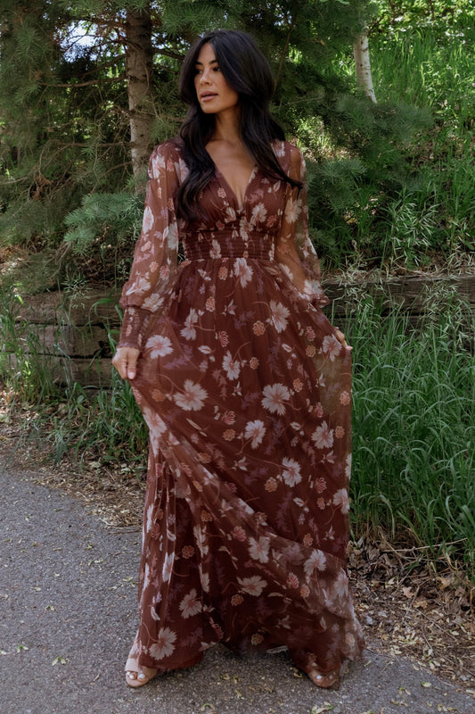 Layla Tulle Maxi Dress | Chestnut Floral - Baltic Born