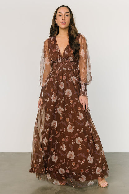 Layla Tulle Maxi Dress | Chestnut Floral - Baltic Born