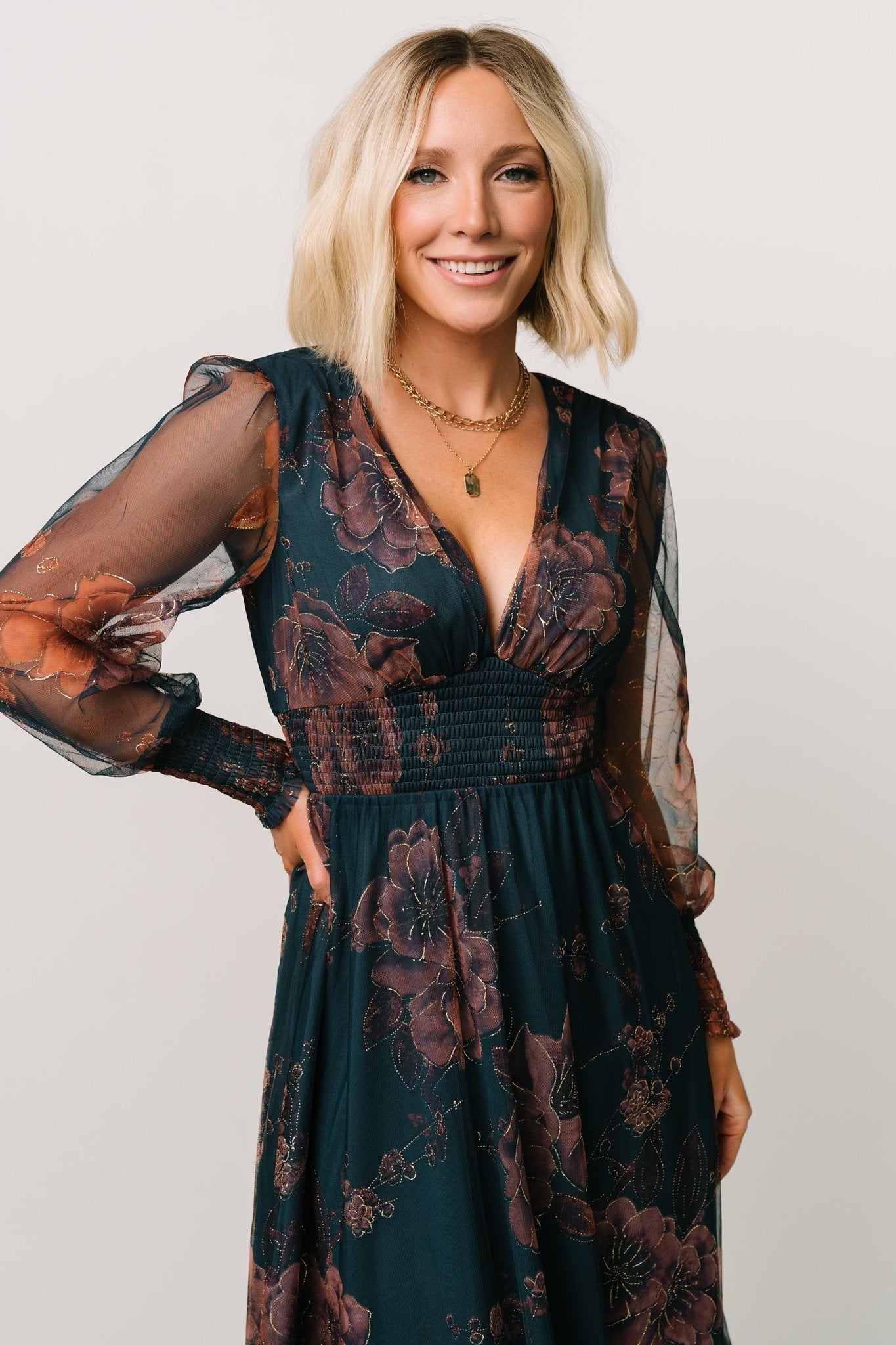 Baltic Born Womens Layla Tulle Maxi Dress | Copper + Blue Metallic