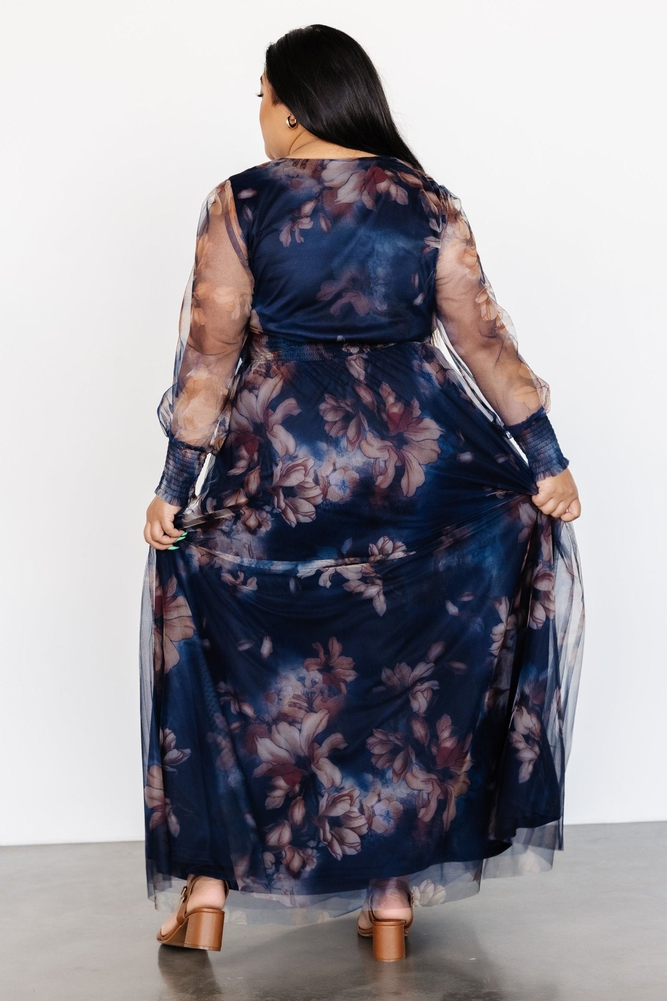 Layla Tulle Maxi Dress | Dark Blue Floral | Baltic Born