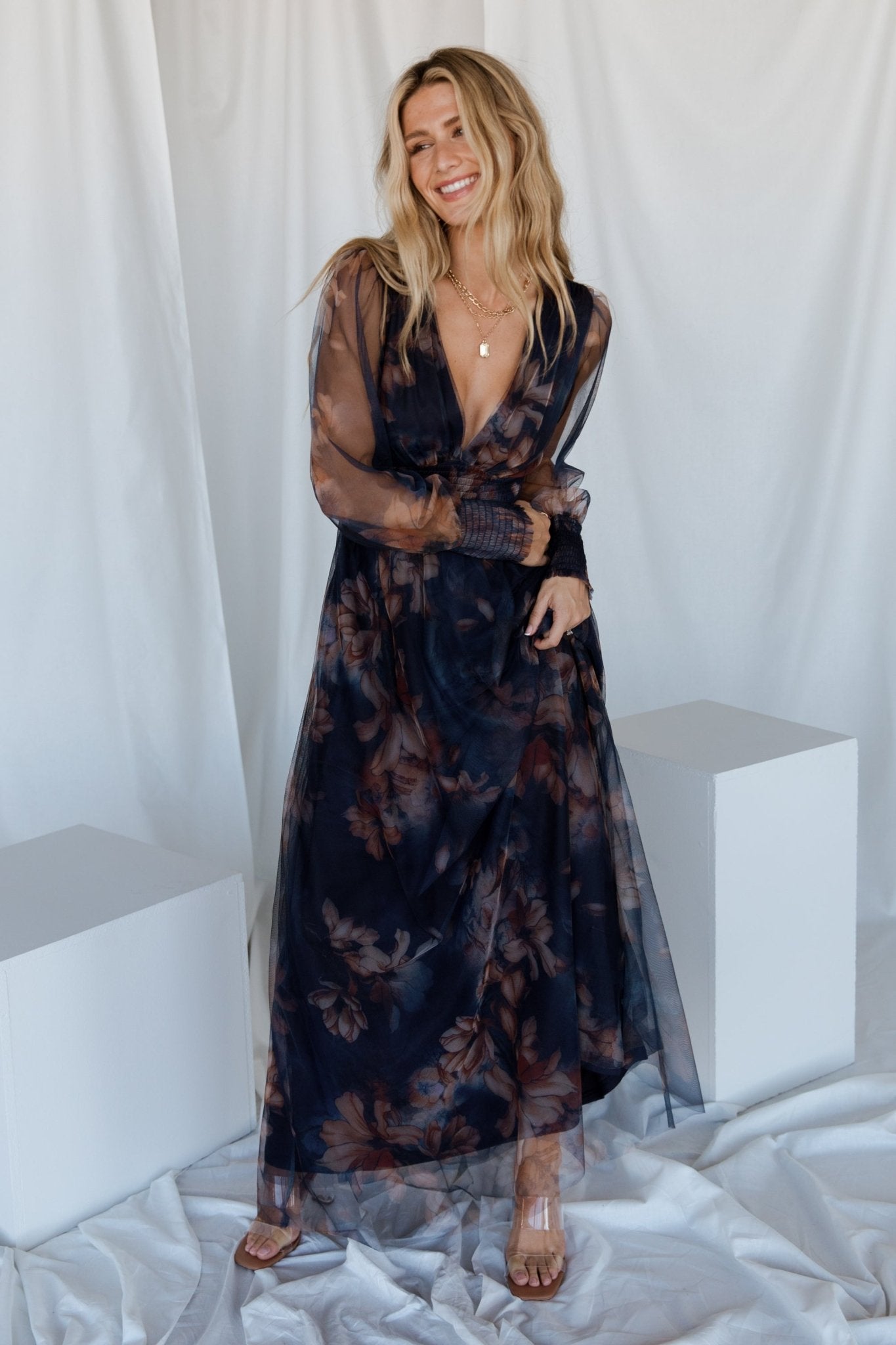 Laila Boat Neck Maxi Dress Stone Blue