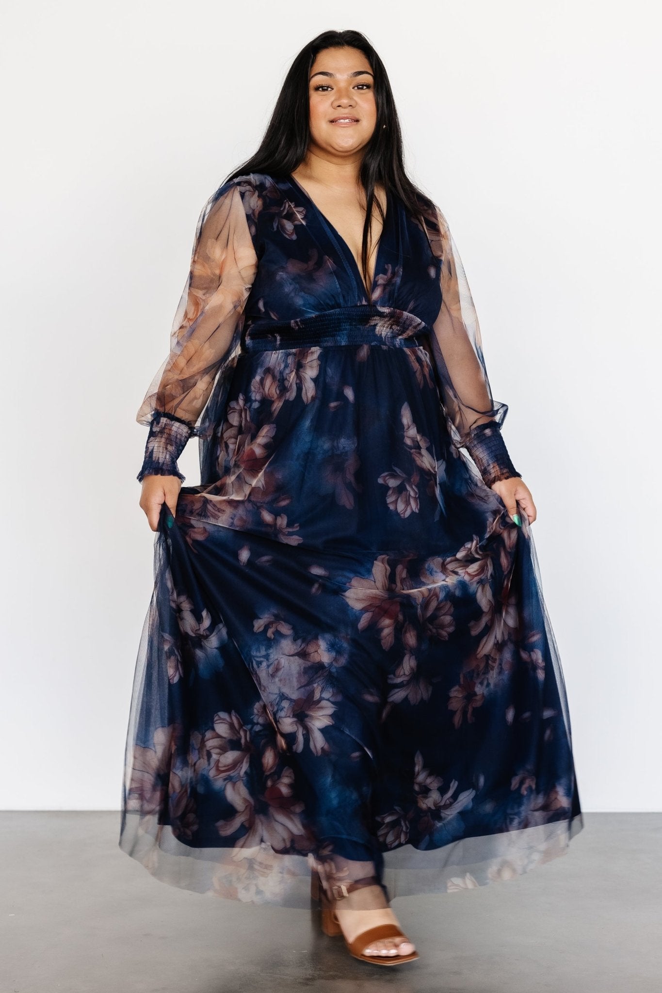 Layla Tulle Maxi Dress | Dark Blue Floral - Baltic Born