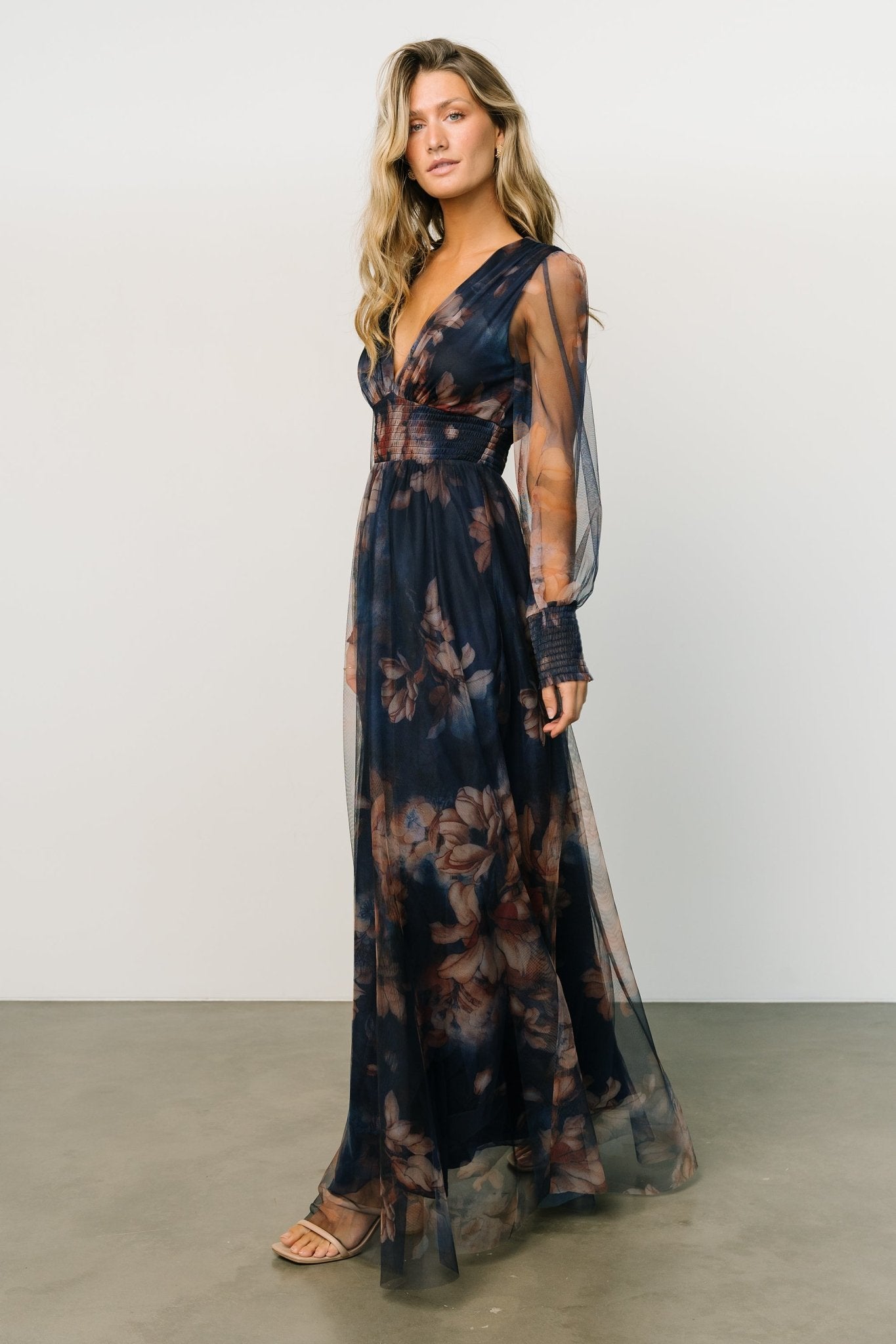 Layla Tulle Maxi Dress | Dark Blue Floral - Baltic Born