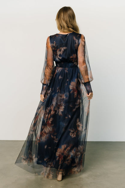 Layla Tulle Maxi Dress | Dark Blue Floral - Baltic Born