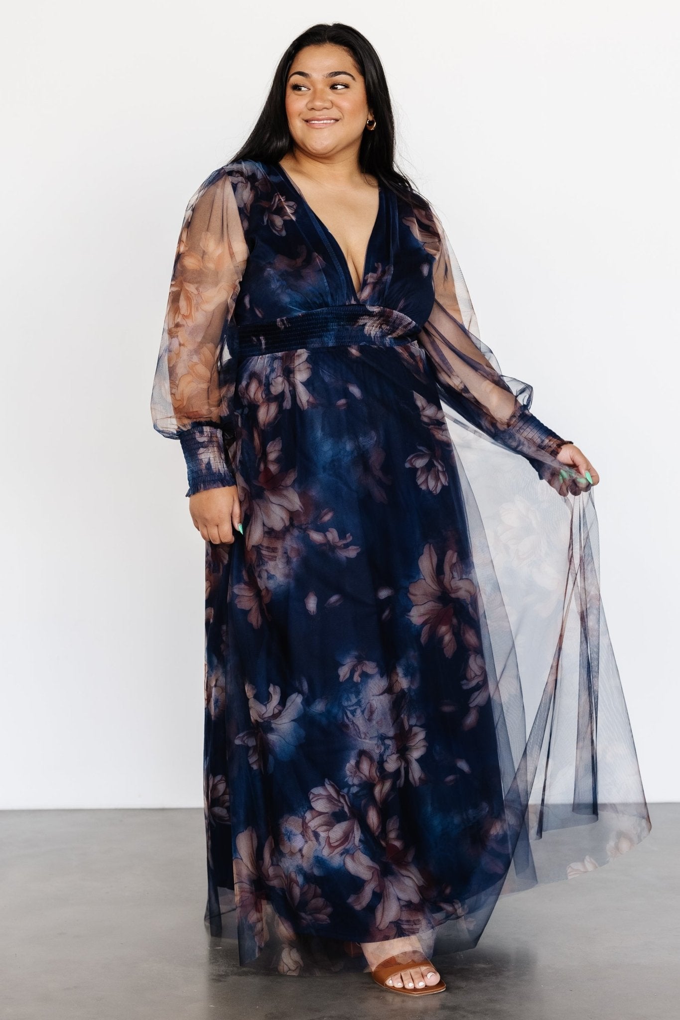 Layla Tulle Maxi Dress | Dark Blue Floral - Baltic Born