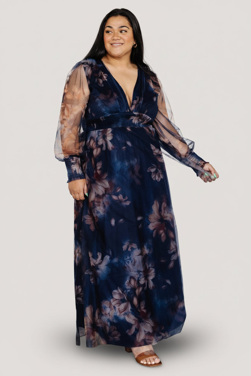 Layla Tulle Maxi Dress | Light Blue Floral | Baltic Born